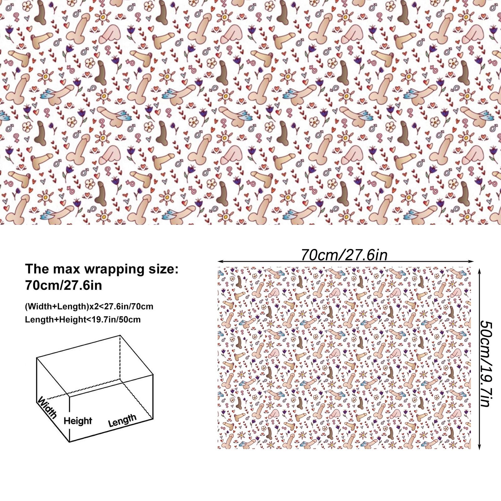 Funny Wrapping Paper 6 Pc Rude Shape for Adult Friends Men Women Gay Annivers