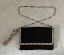 Black And Stone Dune Clutch Bag with Chain Strap and Dustbag
