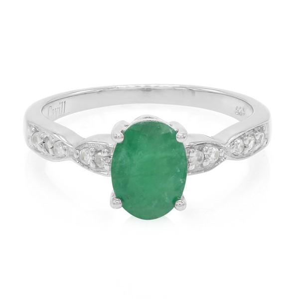 Cavill Smaragd Ring 0,9Ct Oval 925 Silber Platin Zirkon Damen GrüN- Echtschmuck-image