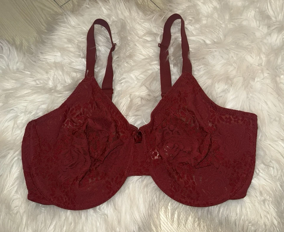 Wacoal 851205 Halo Lace Bra Sheer Unlined Unpadded UW Womens 40DD Red Orange New - Image 2 of 4