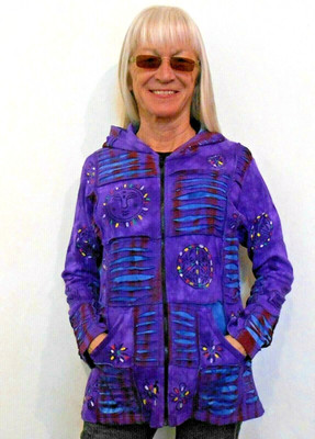 HIPPIE JACKET Pockets RISING INTERNATIONAL NEPAL HOODIE FAIR TRADE Hand Painted