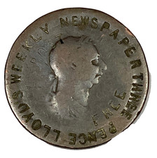 1849-60 London Lloyd s Weekly Newspaper copper token struck over 1806 halfpenny