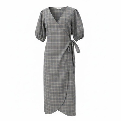 Ichi Plaid Wrap Midi Dress sz 10 (40)