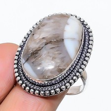 Natural Dendrite Opal Gemstone 925 Sterling Silver Jewelry Ring Size 8 US