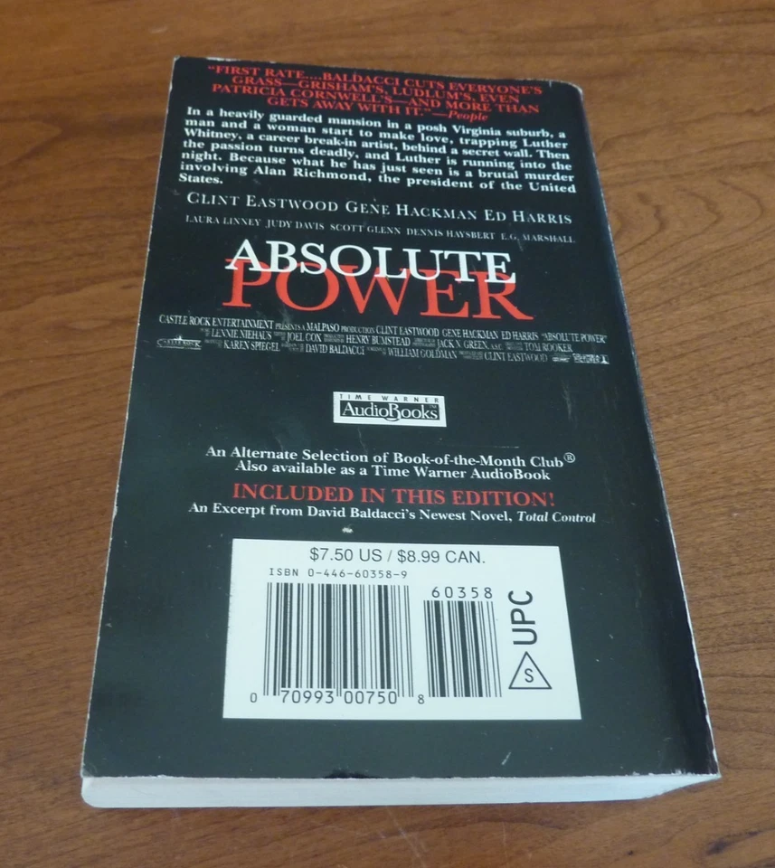 ABSOLUTE POWER  1996  DAVID BALDACCI   CLINT EASTWOOD  MOVIE TIE-IN   VERY GOOD - Image 2 of 2