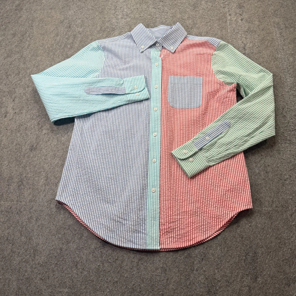 Brooks Brothers Seersucker Shirt Youth Boys 4 Blue Red Striped Classic Fit - Image 2 of 4