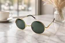 Vintage Round Sunglasses Gold Frame Green Lenses Retro Lennon Style UV400 Unisex