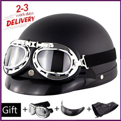 Retro Motorradhelm MOTORRAD HELME mit BRILLE Oldtimerhelm Halbschale HELMET DE