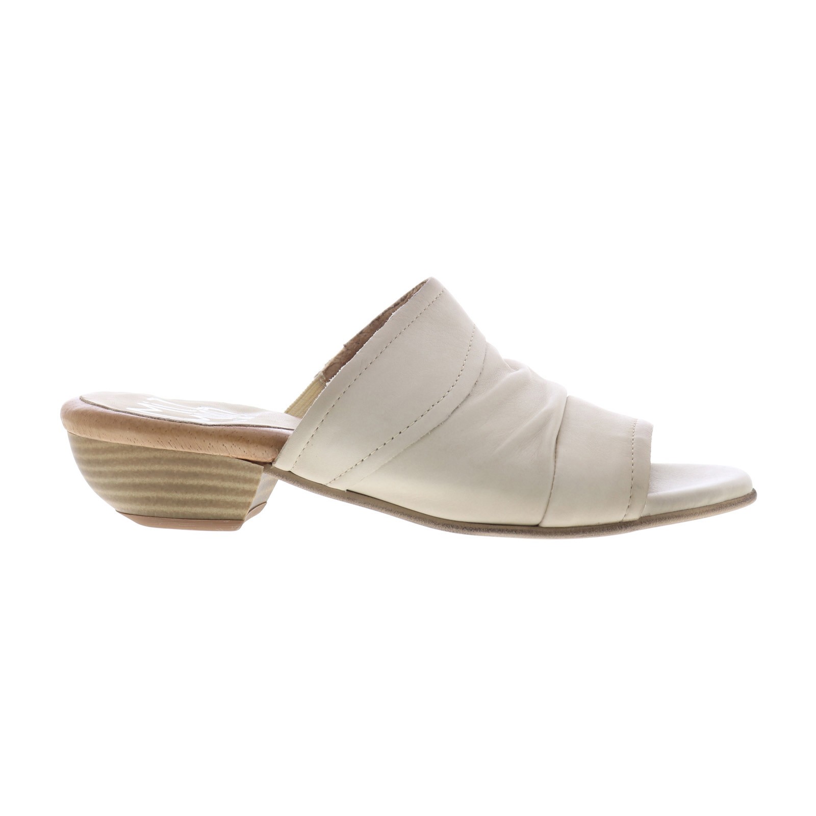 Miz Mooz Castiel Womens Beige Leather Slip On Heeled Sandals Shoes