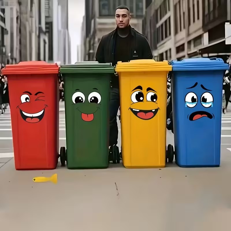 Bin Stickers 4pcs Funny Faces  Ideal for cupboards, bins, toilets, cars and more