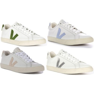 Veja Damen-Sneaker Esplar Logo Leder Schnürschuhe Zobel beige weiß UK 3   8