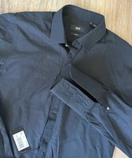 New Hugo Boss Men  s Black Formal Pleated French Cuff Tuxedo Shirt 14.5 32/33