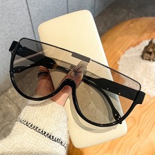 UV Protective Halfframe Sunglasses Large Frame Connected Lens for Men and Women