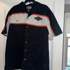 Vtg Harley Davidson Motorcycles Mechanic Bar And Shield Button Up Shirt LARGE