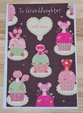 Greeting Card Birthday For Granddaughter Pink Cupcakes Woodland Animals