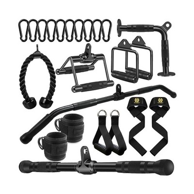 LAT Bar Cable Attachment with Rubber Handgrips, Deluxe Heavy Duty Solid Curl ...