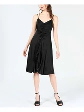 BAR III Womens Black Spaghetti Strap V Neck Knee Length Fit + Flare Dress S