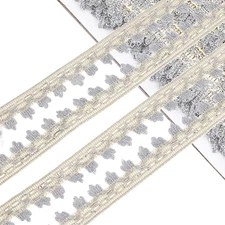 18 Yards 1 Inch Silver Metallic Lace Trim Flower Fringe Braided Ribbon Vintage D
