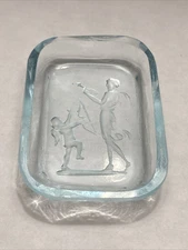 Vintage Czech Glass Crystal Rectangle Intaglio Salt Dip Cupid & Venus c. 1930