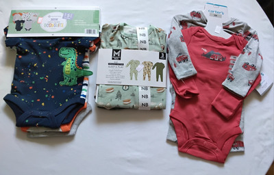 Carter's & Member's Mark Baby Bodysuits Lot NB & 3M Cotton Dino/Vehicles