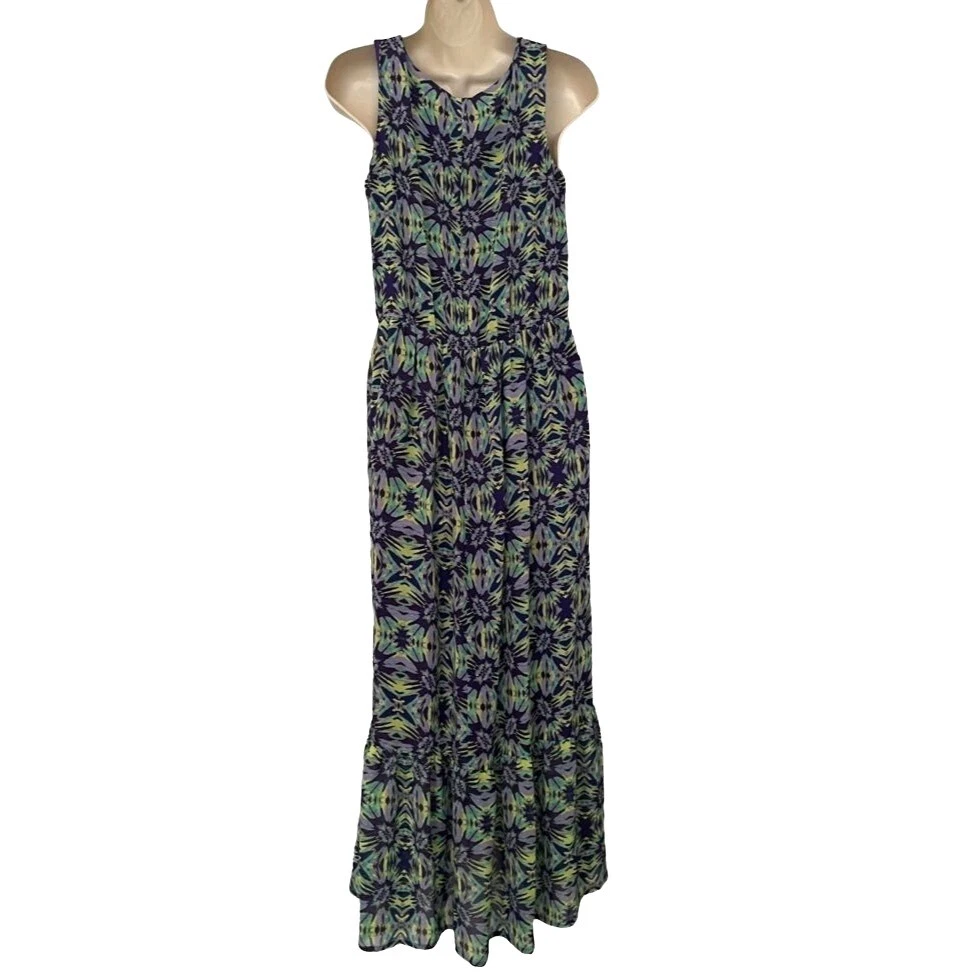 Coldwater Creek Sleeveless Maxi Dress Purple Green Floral V Neck Lined Size  6 | eBay