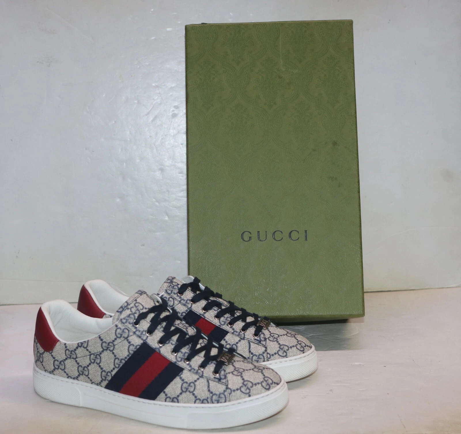 Baskets Gucci homme beige et bleu GG Supreme toile Ace pointure 7 = 7,5 US