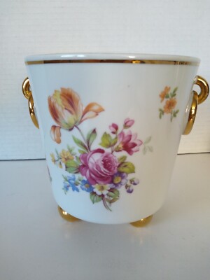 Porcelain Ice Bucket/Planter German Democratic Republic Floral & Gold 