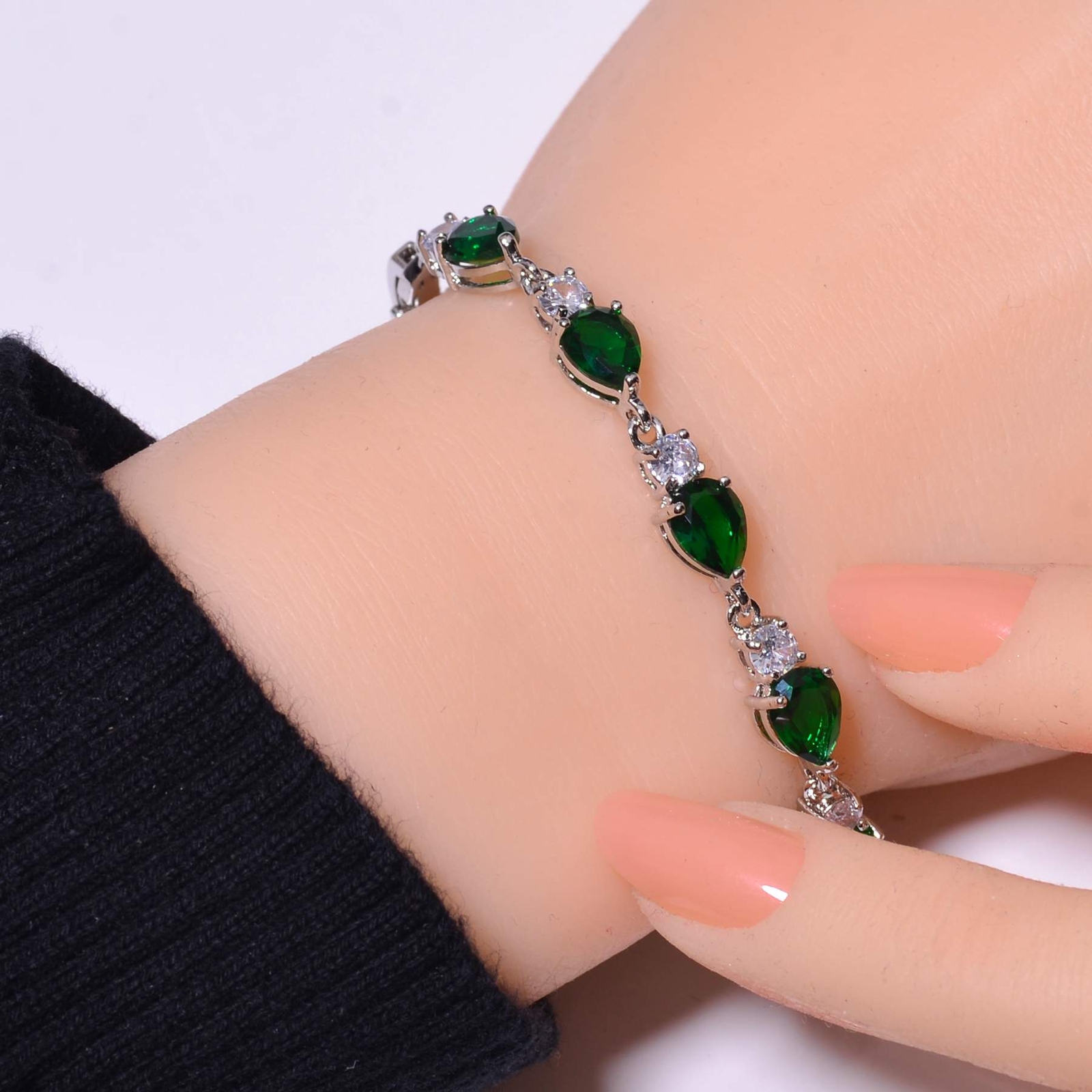 Tsavorite & Cubic Zirconia 925 Sterling Silver Tennis Bracelet 7.99