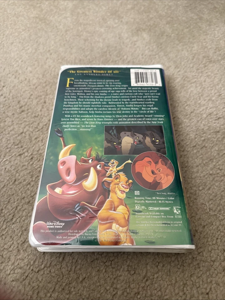 The Lion King (VHS, 1995)  Walt Disney Masterpiece Collection Clam Shell Tested - Image 2 of 4