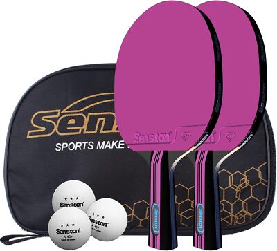 Senston Tischtennisschläger Set: 2 Schläger, 3 Tischtennis-Bälle & 1 Tasche