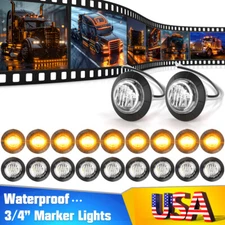 20x Amber Clear LED Marker Lights Truck Trailer Round 3/4" Side Bullet Light 12V