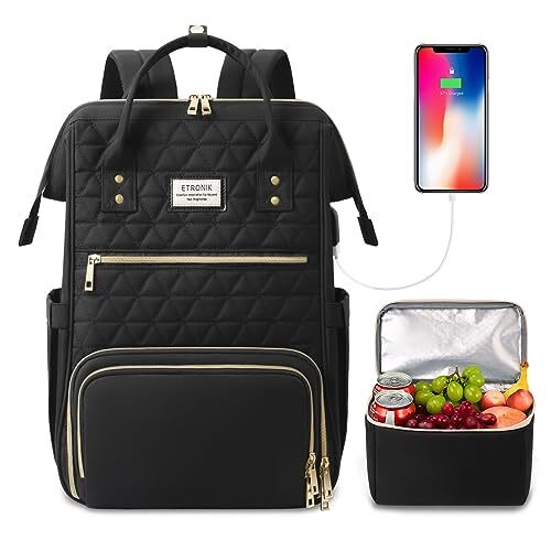 Stylish 15.6 Inch Black Laptop Backpack for Women with USB Charging Port