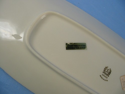 Lenox Celery Dish Spring Garden Collection 24Kt Gold Trim Handled 13 1/2"+ - Picture 10 of 11