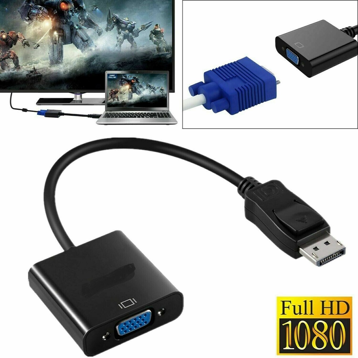 Display Port DP to VGA Adapter Cable cord 1080P for laptop desktop