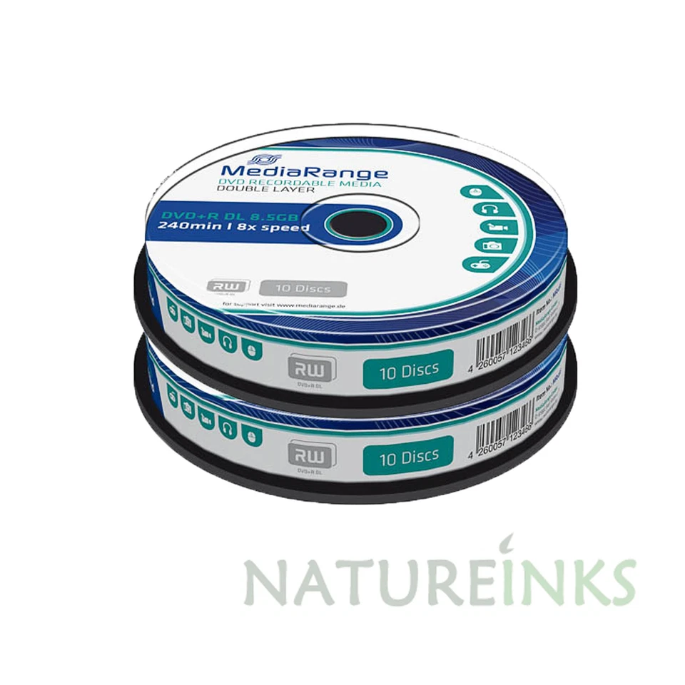 20 MediaRange Dual DVD+R DL 8x 8.5GB Double Layer Branded Blank discs MR466