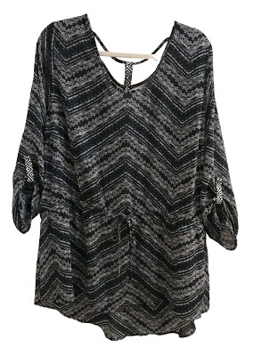 Maurices Black White Round Neck Drawstring Waist 3/4 Sleeve