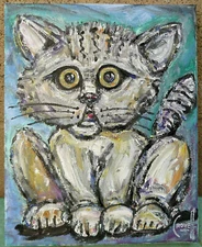 BABBLES the CAT new original pet eyes 8x10 canvas oil painting signed Crowell $