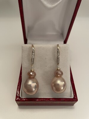 Edison/Ming Beads Earrings 14k/585 Gold and Diamonds