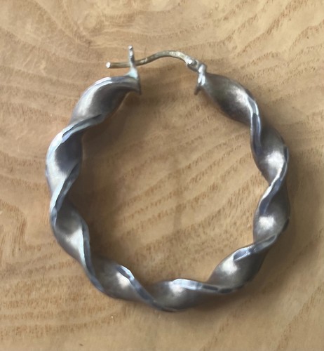 Twisted Hoop SterlingSilverEarrings 1-5/8" Matte gold colored overlay-Italy- 9g - Picture 2 of 9