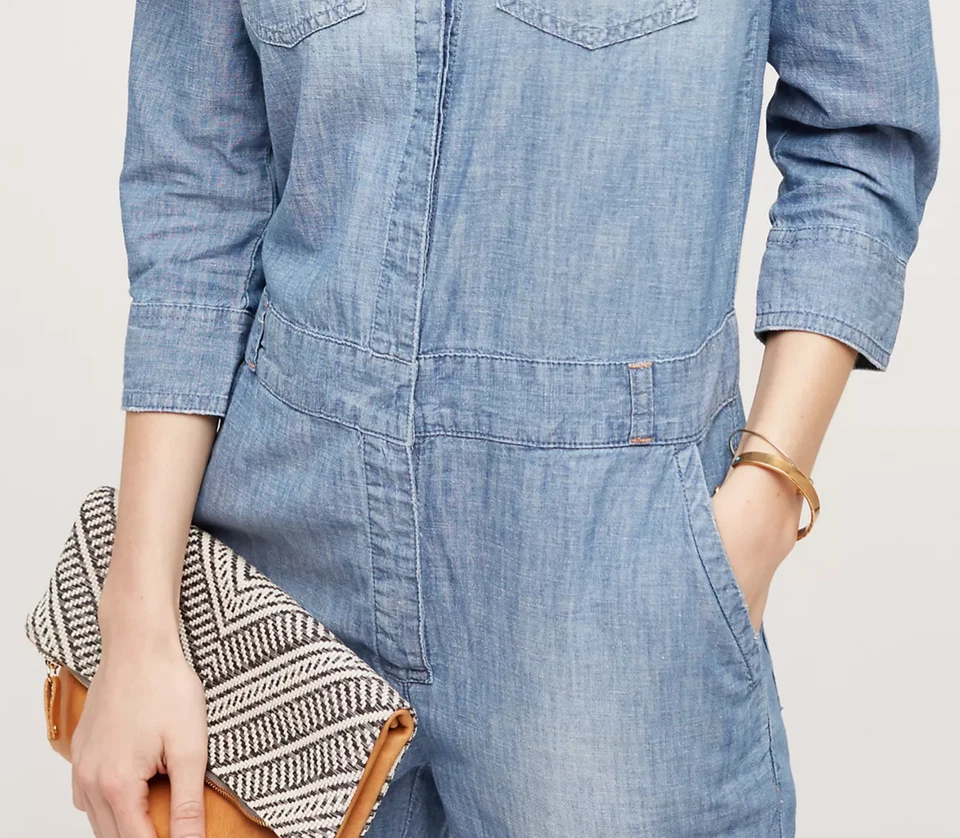 NUEVO Mono Talla 2 (Mediano) Actual Elliott Canal Botón Frontal Cambray Ajuste Fácil Foto 4 de 4