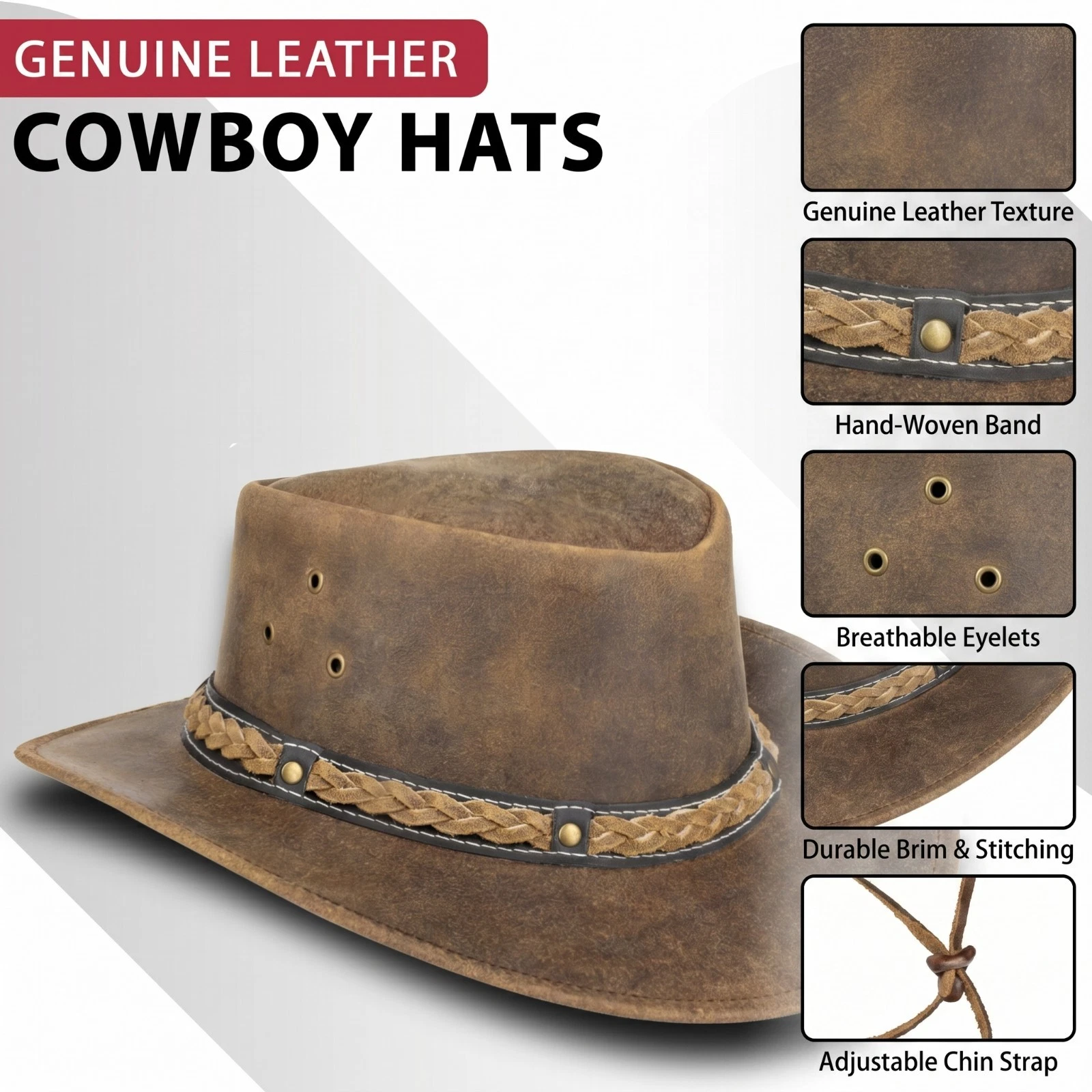 100% Real Leather Cowboy Hat Mens Australian Western Wide Brim Sun Protection
Opens in a new window