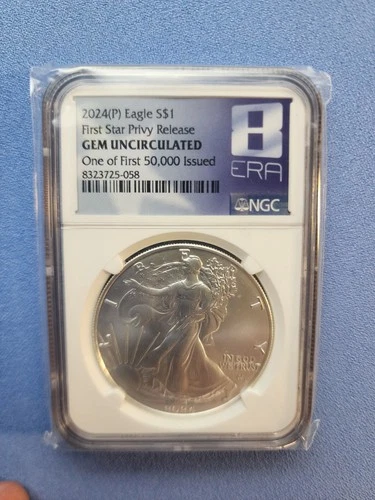 2024(P) $1 Silver Eagle First Star Privy Release One of 1st 50K Gem Unc