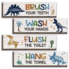 4 Pcs Dinosaur Bathroom Decor, Inspirational Dinosaur Wall Art for Boys , 11...
