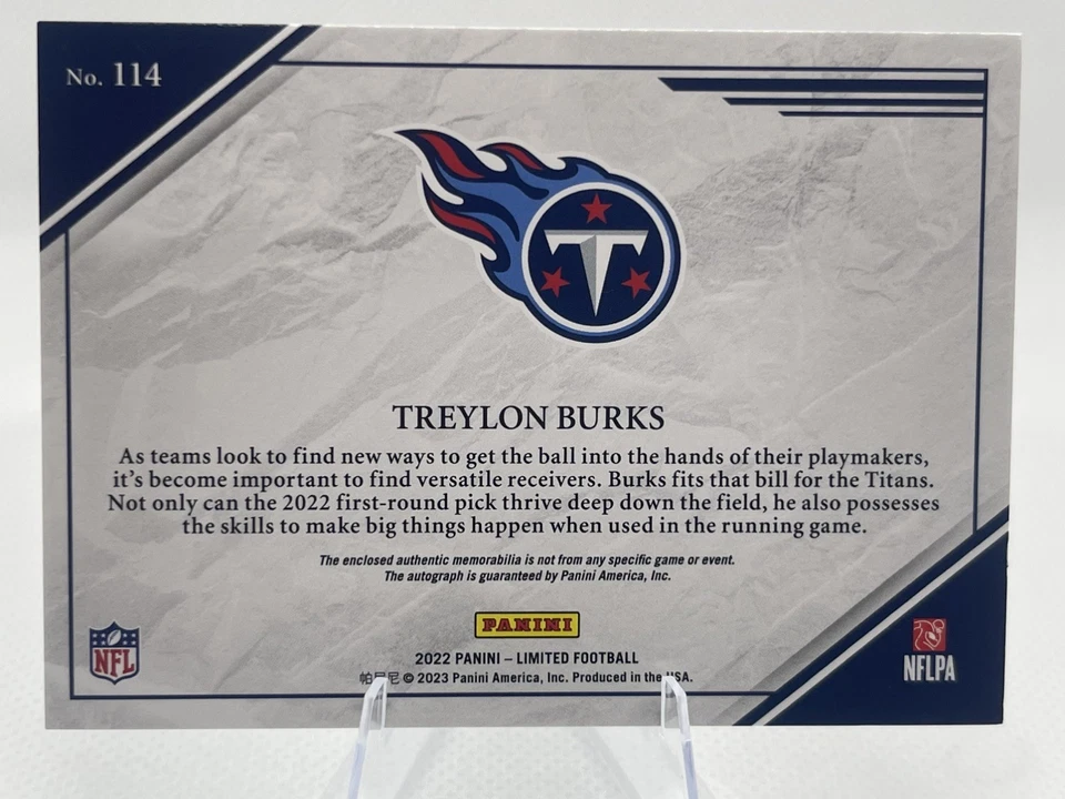 💎2022 Panini Limited - Rookie Patch Autographs Treylon Burks #139 /199 Tri 🐠 - Image 2 of 4