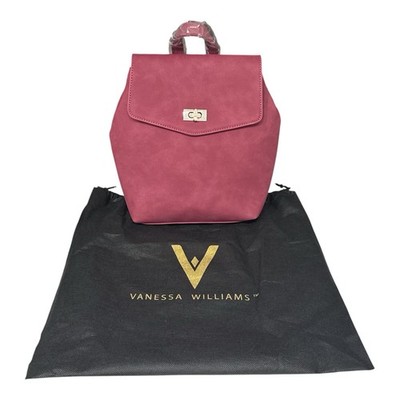 Vanessa Williams Burgundy Small Backpack Purse Turn Lock w/ Dust Bag & Strap