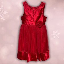 EmilyWest Young Girls Red Satin Sparkle Tulle Party Dress Girls Size 7