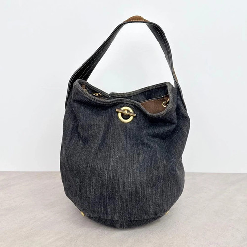 Yves Saint Laurent Capri 191845 Bucket Bag Handbag Tote Rive Gauche Denim Indigo