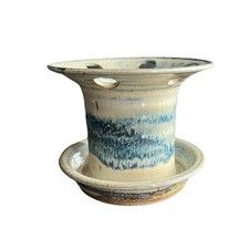 Studio Art Pottery Stoneware 2 Color Toothbrush Holder 6 Holes Signed