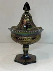NORTHWOOD AMETHYST CARNIVAL GLASS SWEETMEAT COVERED CONTAINER GRAPE & CABLE PAT.