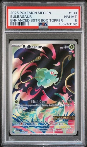 2025 POKEMON MEG EN-MEGA EVOLUTION ENHANCED BOOSTER BOX TOPPER BULBASAUR PSA 8